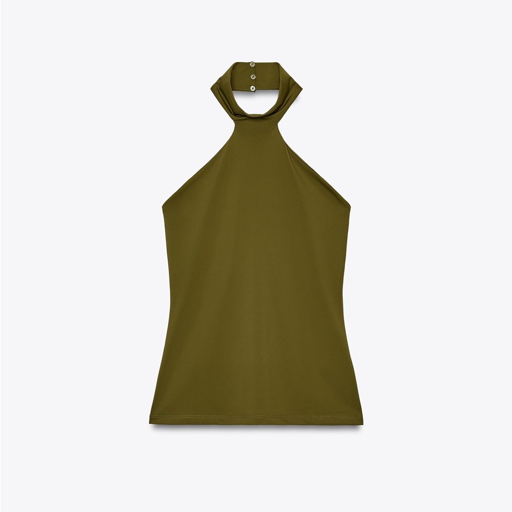 Zara Olive Halter Neck Tank Top